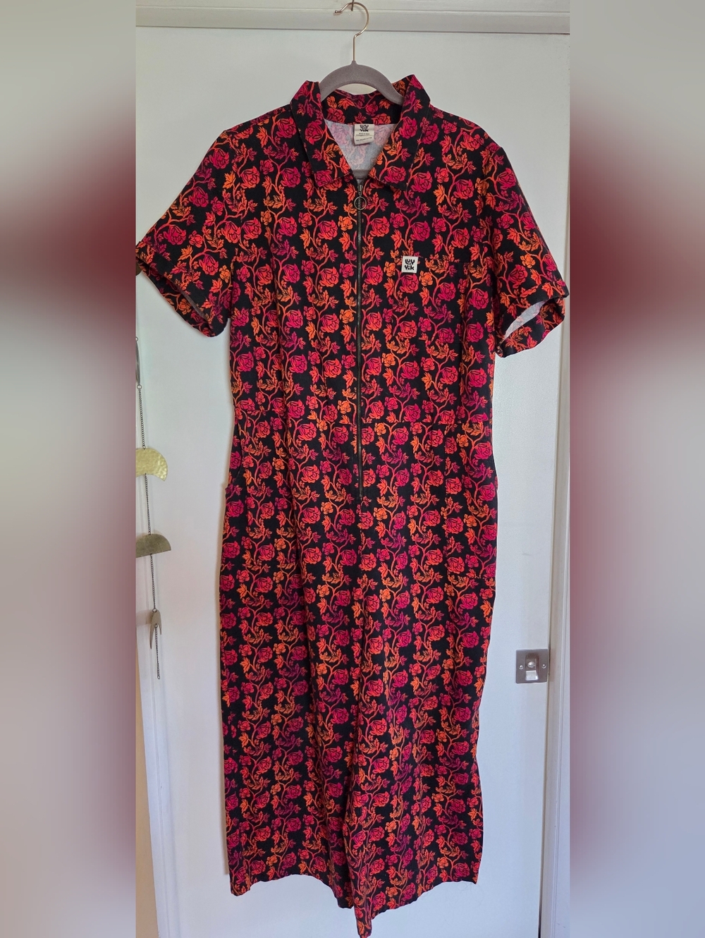 Lucy & Yak Black Jumpsuit with Pink & Orange Rose Print